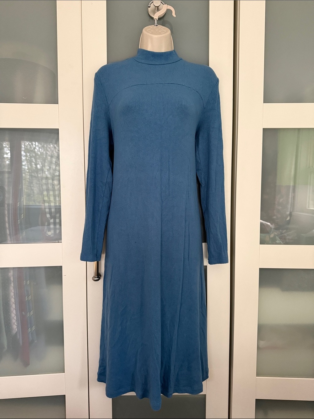SHEIN Teal-Blue Long Sleeve Knit Midi Dress Small
